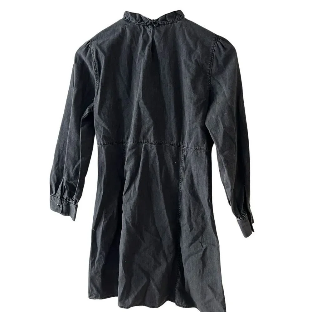 Madewell black mock neck ruffled mini long sleeve cotton dress size 4 academia b - Picture 3 of 8